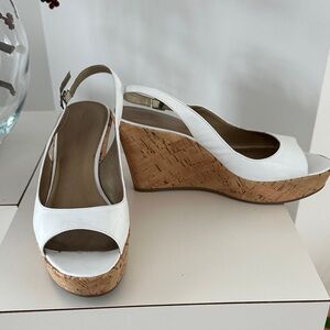 Marc Fisher White and Tan Cork Wedges